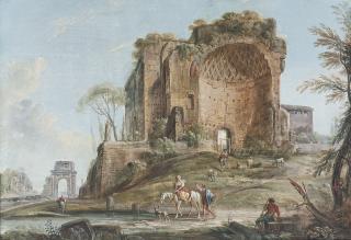 Jean-Baptiste Lallemand - A capriccio with the Temple of Venus Felix and Roma Aeterna, Rome