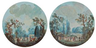 Jean-Baptiste Lallemand - Couples Avec Enfants Se Divertissant Dans Un Parc; Et Fête Dans Un Jardin