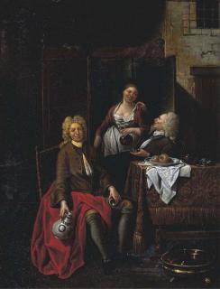 Jean Baptiste Lambrechts - Two gentlemen seated at a table, with female company