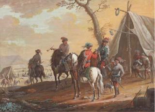 Jean-Baptiste Le Paon - Des Cavaliers Trinquant Et Fumant Dans Un Campement Militaire