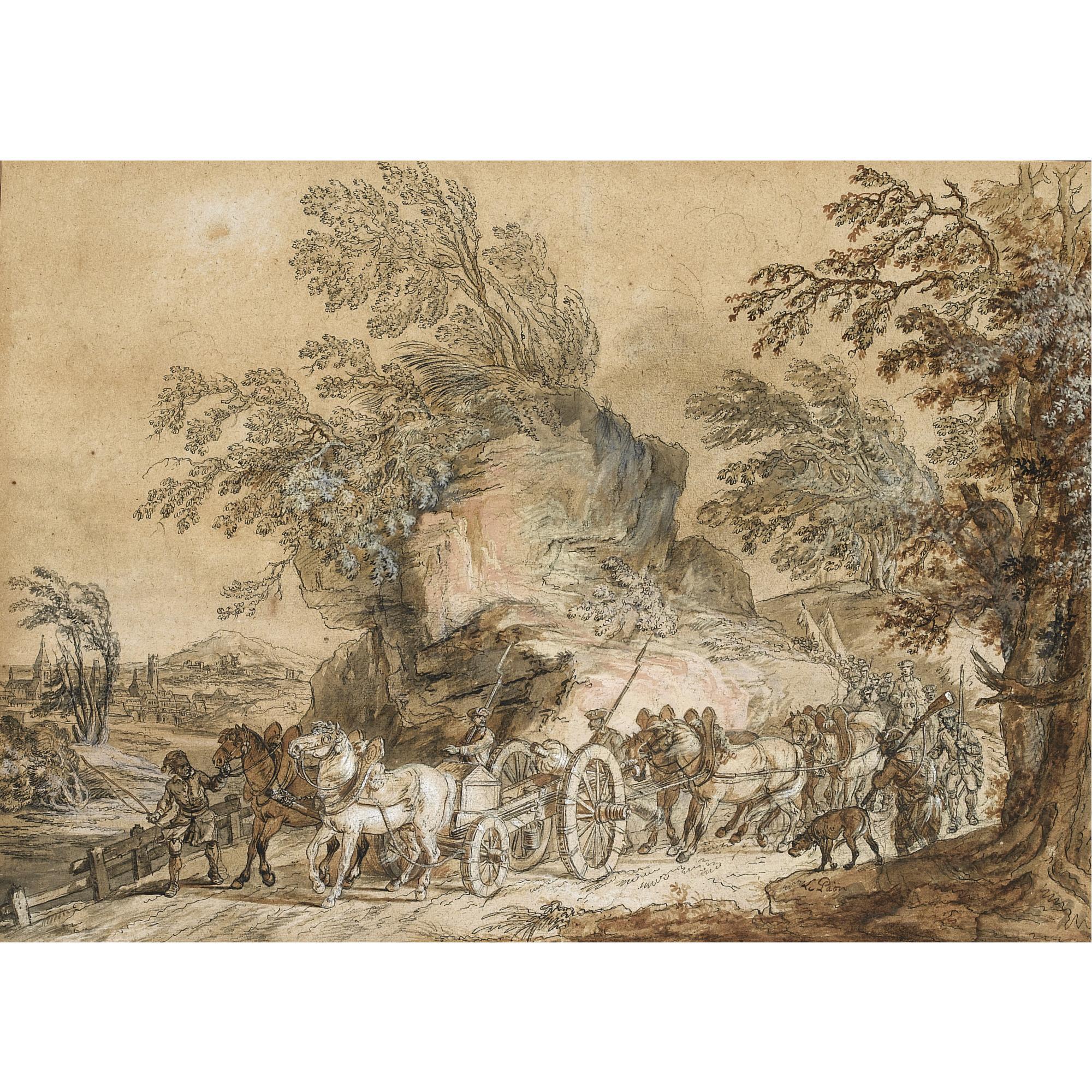 Jean-Baptiste Le Paon - French Soldiers On The March, A Cannon Carriage In The Foreground