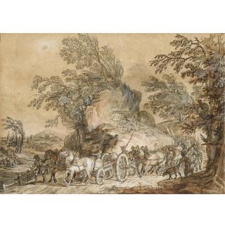 Jean-Baptiste Le Paon - French Soldiers On The March, A Cannon Carriage In The Foreground