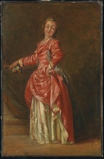 Jean-Baptiste Le Prince - A Lady, Wearing A Red Dress, In An Interior