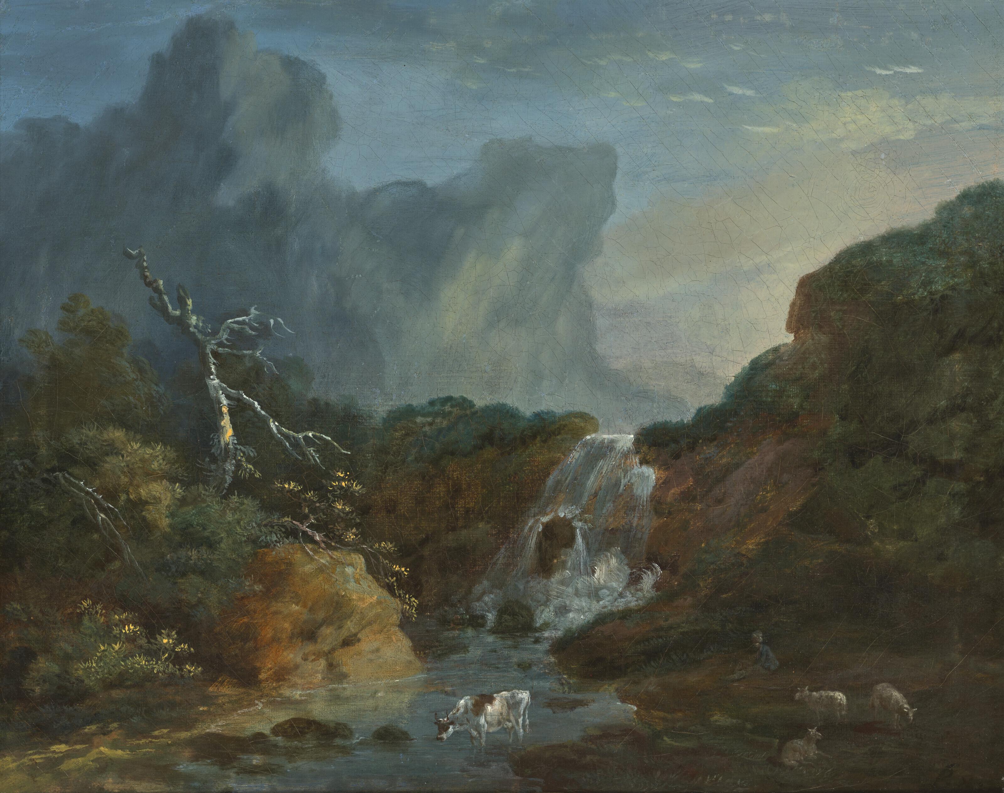 Jean-Baptiste Le Prince - Vaches s\'abreuvant au pied d\'une cascade