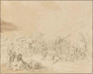 Jean-Baptiste Leprince - A market scene with numerous peasants