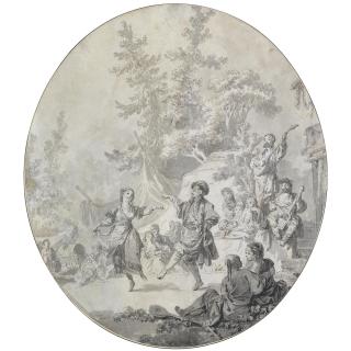 Jean-Baptiste Leprince - A Russian Scene: A Couple Dancing, With A Crowd Watching And Musicians Playing