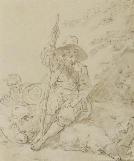 Jean-Baptiste Leprince - A shepherd resting, two figures behind