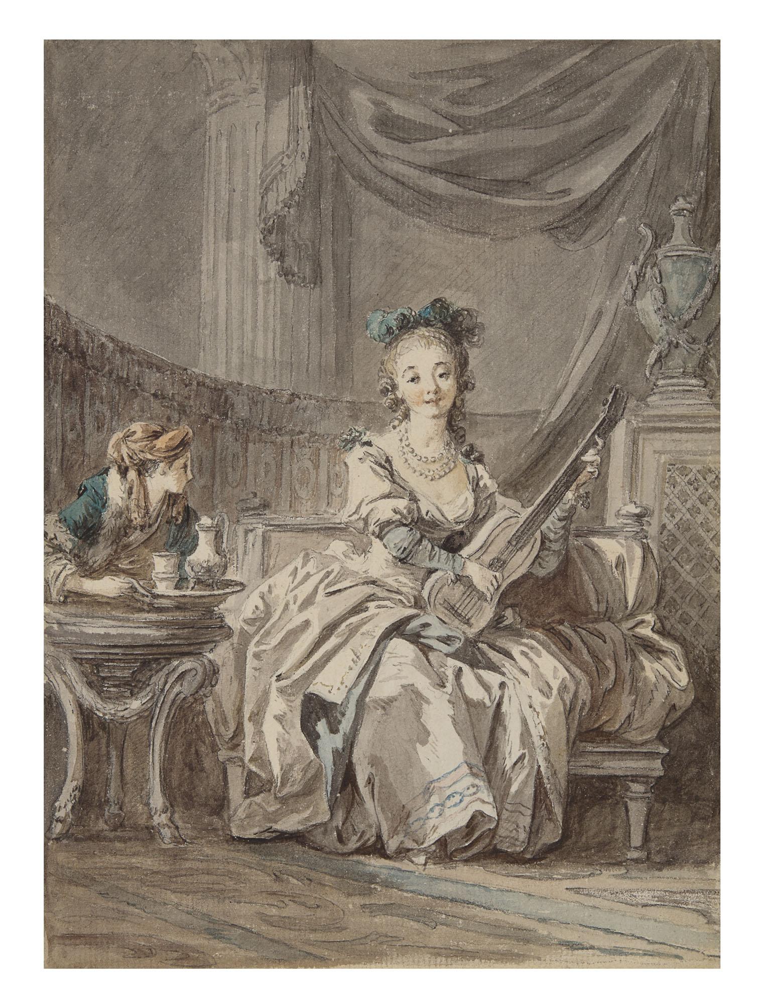 Jean-Baptiste Leprince - Femme Jouant De La Guitare Dans Un Intérieur (Les Plaisirs De La Solitude)