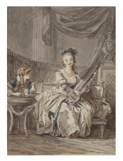 Jean-Baptiste Leprince - Femme Jouant De La Guitare Dans Un Intérieur (Les Plaisirs De La Solitude)