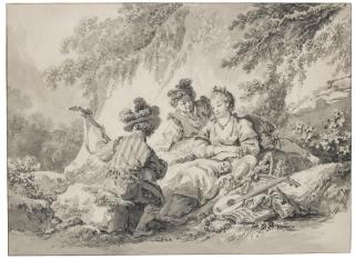 Jean-Baptiste Leprince - Two Men And A Lady Making Music In A Bucolic Setting