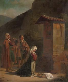 Jean Baptiste Lodewijk Maes - Musicians by a roadside chapel