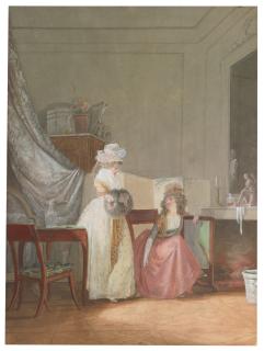 Jean-Baptiste Mallet - A Pair Of Interior Scenes:  La Visite And Les Confidences