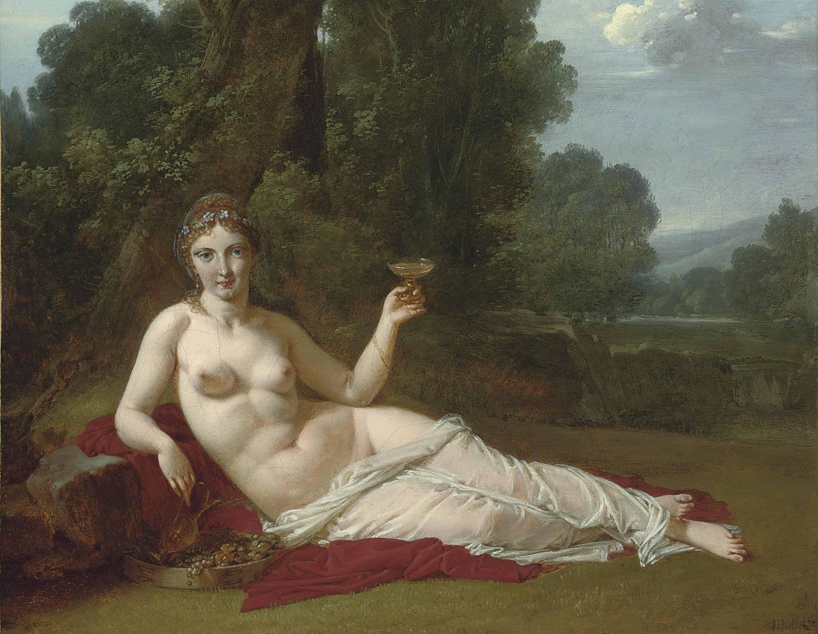 Jean Baptiste Mallet - A Reclining Nude In A Wooded Landscape