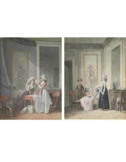 Jean-Baptiste Mallet - Elegant Interior With A Woman Reading A Letter To A Friend; Elegant Interior With A Seated Woman Reading A Letter To A Boy