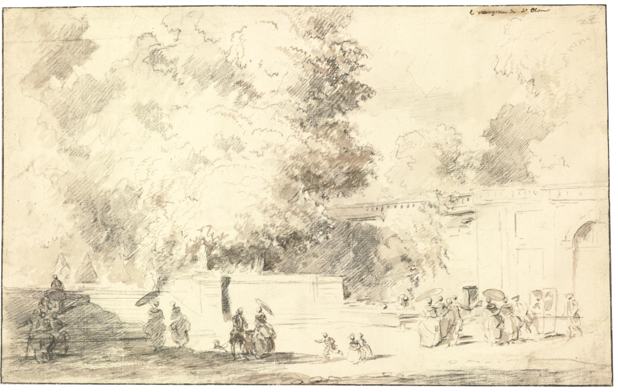 Jean Baptiste Maréchal - Elegant Company Standing Outside The Orangery At The Château De Saint-Cloud