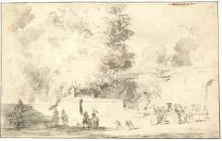 Jean Baptiste Maréchal - Elegant Company Standing Outside The Orangery At The Château De Saint-Cloud