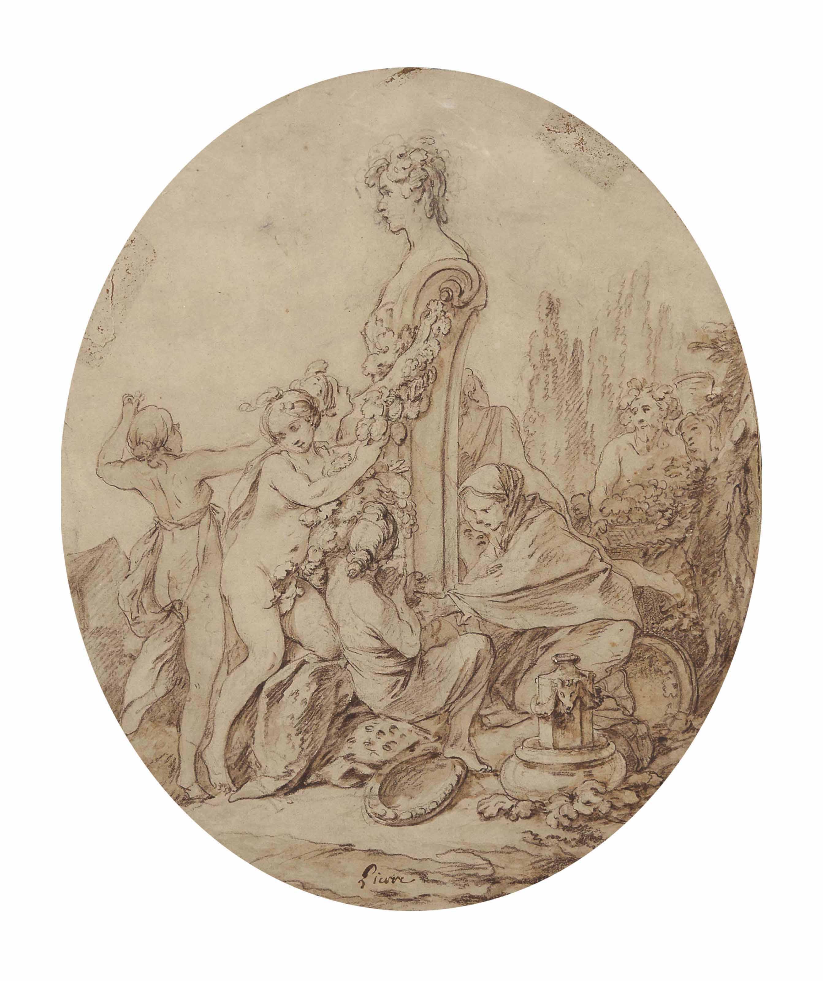 Jean-Baptiste-Marie Pierre - Nymphes ornant un terme