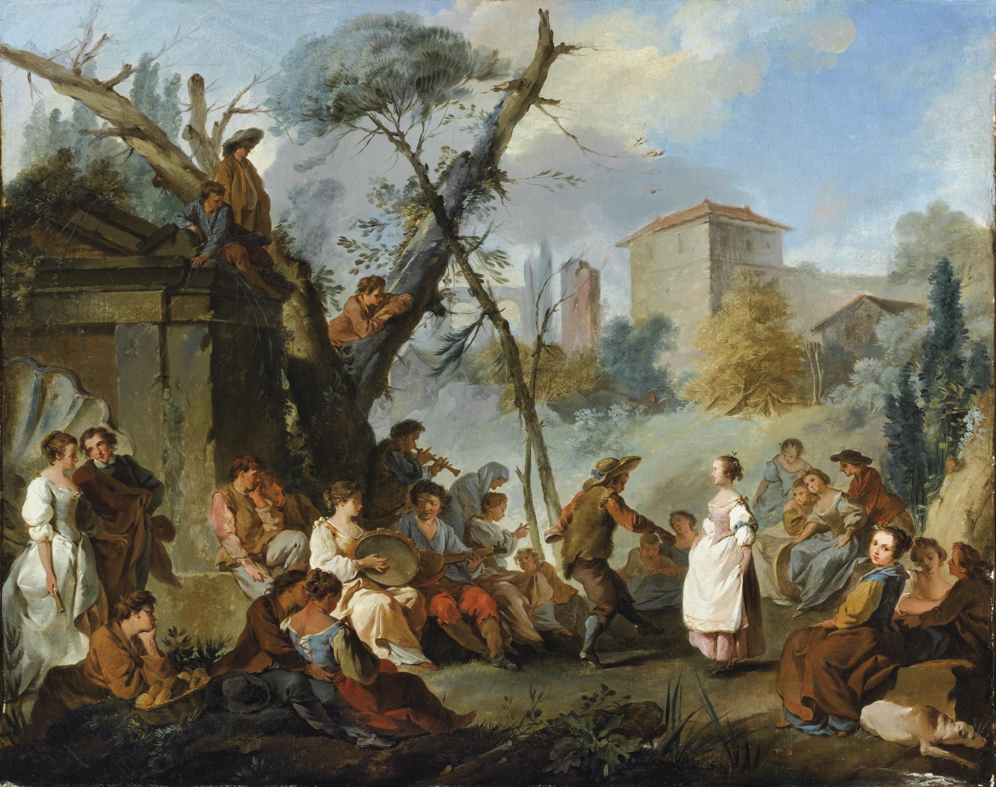 Jean-Baptiste Marie Pierre - Paysage Avec Personnages Jouant De La Musique Et Dansant