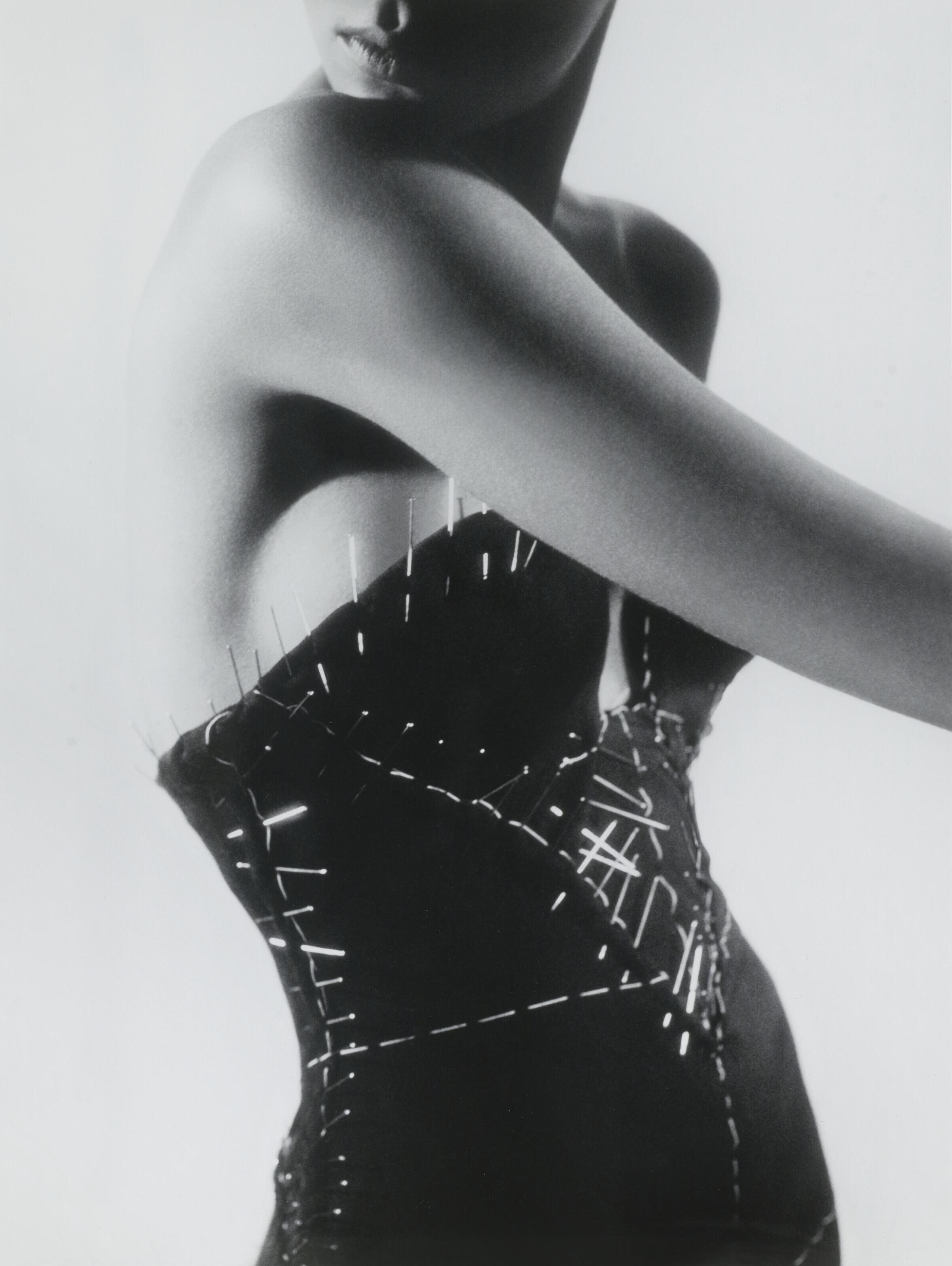 Jean-Baptiste Mondino - Veronica Webb for Azzedine Alaïa, Bustier dress with pins, 1987