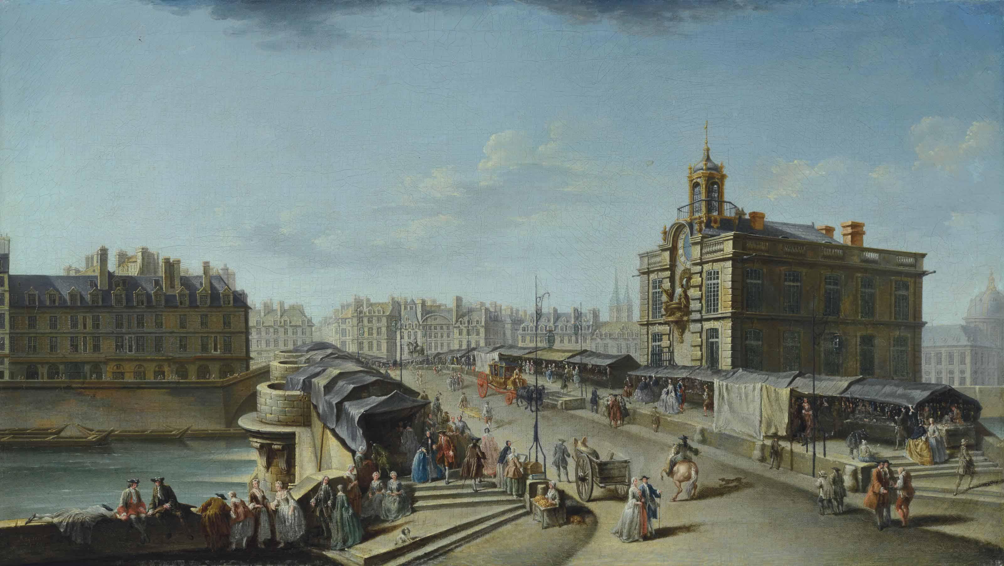 Jean-Baptiste-Nicolas Raguenet - La Fontaine De La Samaritaine Et Le Pont Neuf