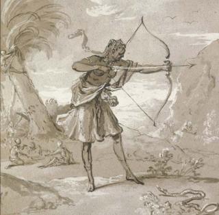 Jean-Baptiste Oudry - A female archer in a landscape, a snake to the right