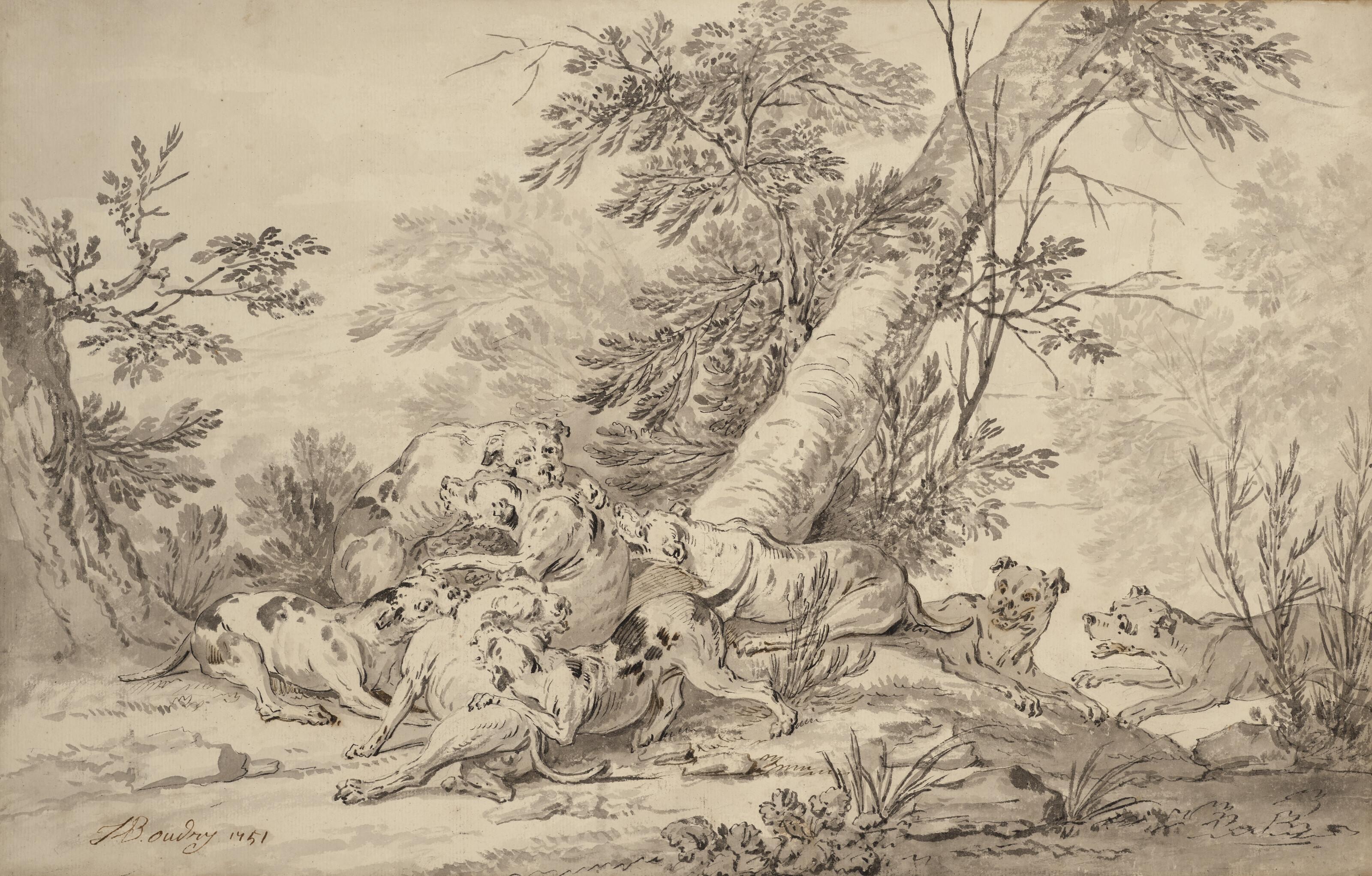 Jean-Baptiste Oudry - Combat De Chiens En Forêt