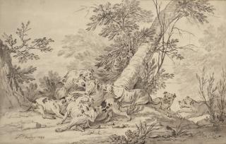 Jean-Baptiste Oudry - Combat De Chiens En Forêt