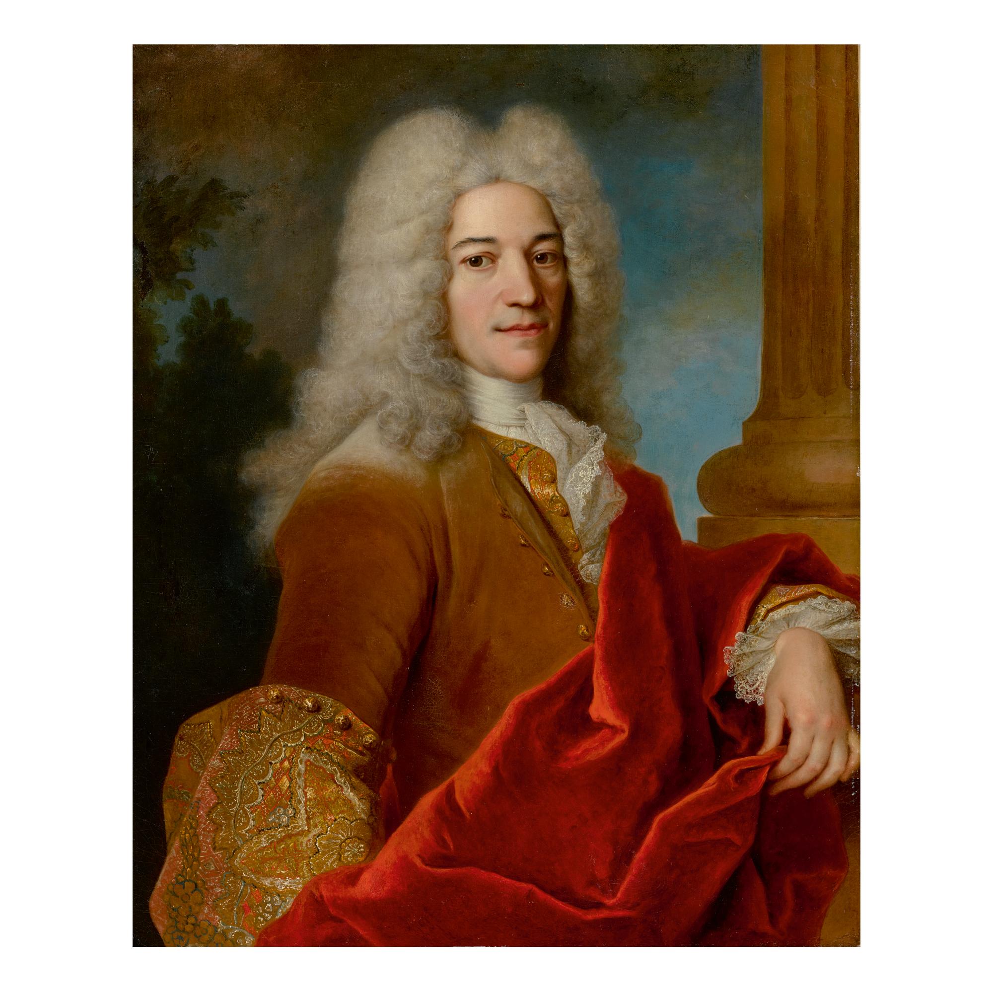 Jean-Baptiste Oudry - Portrait Of A Gentleman, Half Length, In A Powdered Wig, Before A Column