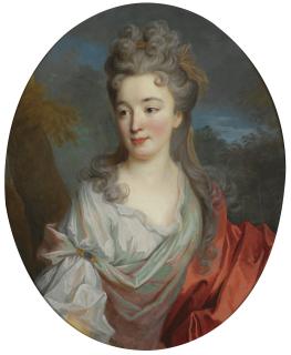 Jean-Baptiste Oudry - Portrait Of A Lady, Half Length, With A White Shirt And Red Sash, A Landscape Beyond