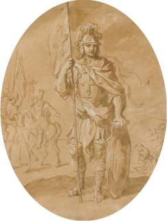 Jean-Baptiste Oudry - Saint Maurice Tenant Un Drapeau, Des Cavaliers Au Fond