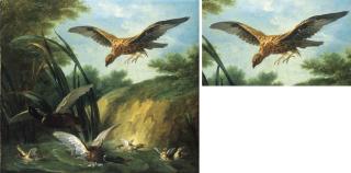 Jean-Baptiste Oudry - Un Oiseau de proie attaquant une Famille de Canards