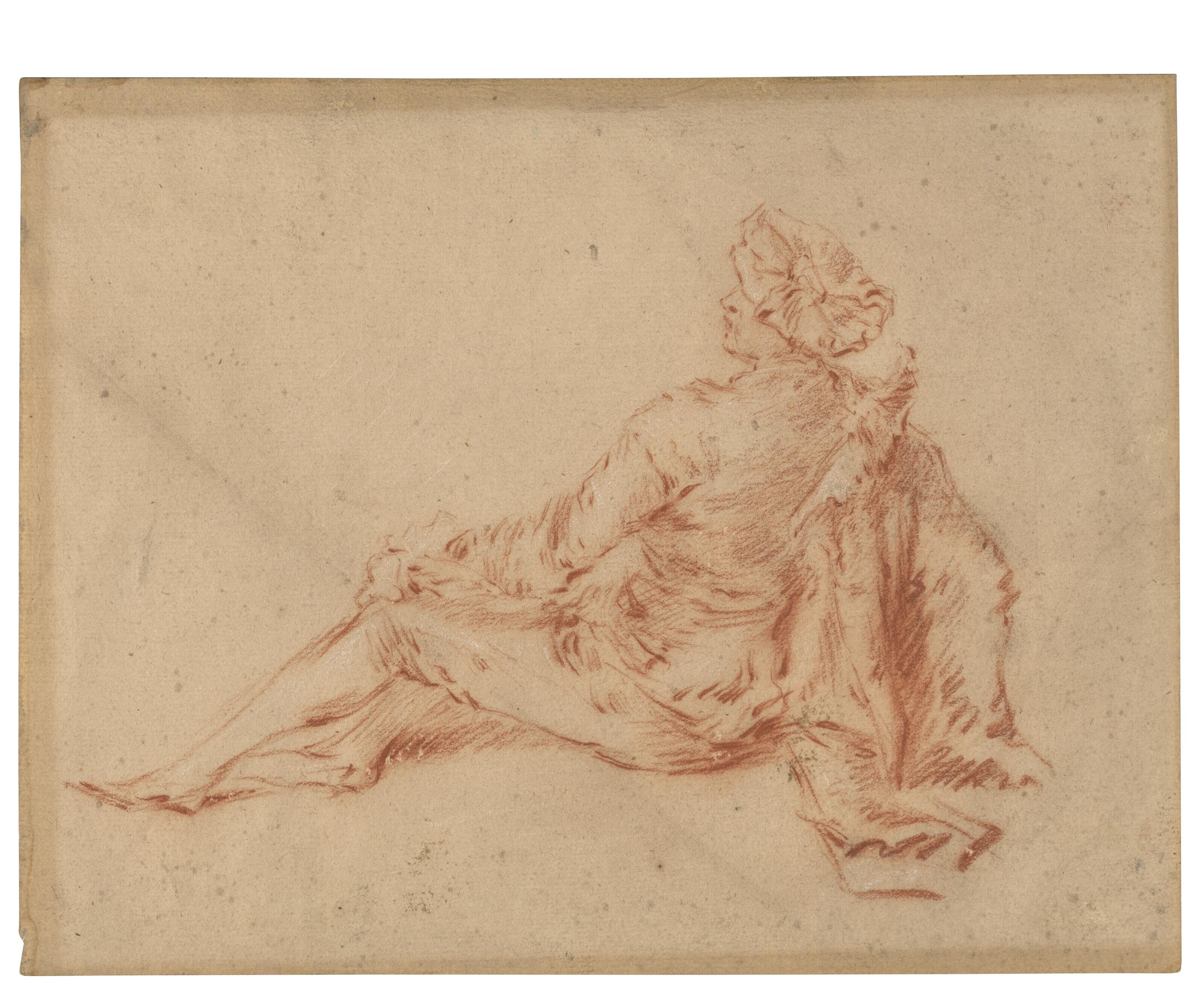 Jean-Baptiste Pater - A reclining man in elegant clothes seen from behind
