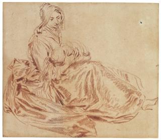Jean-Baptiste Pater - A seated woman nursing a child