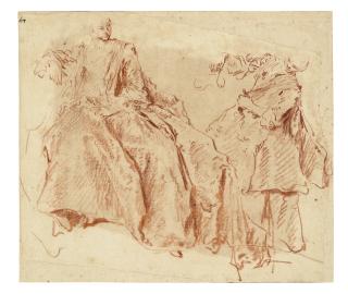 Jean-Baptiste Pater - An elegant seated lady and a standing woman pouring a jug (recto); A seated woman (verso)