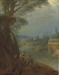 Jean-Baptiste Pater - Elegant figures conversing by a riverbank