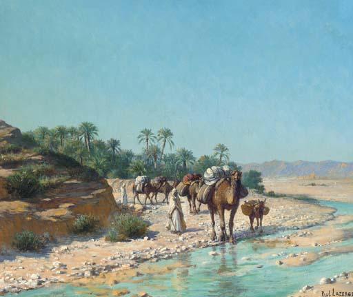 Jean-Baptiste-Paul Lazerges - A camel train crossing a stream