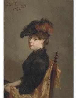 Jean-Baptiste-Paul Lazerges - Portrait Of A Lady, Half-Length, Seated, In A Feather Hat