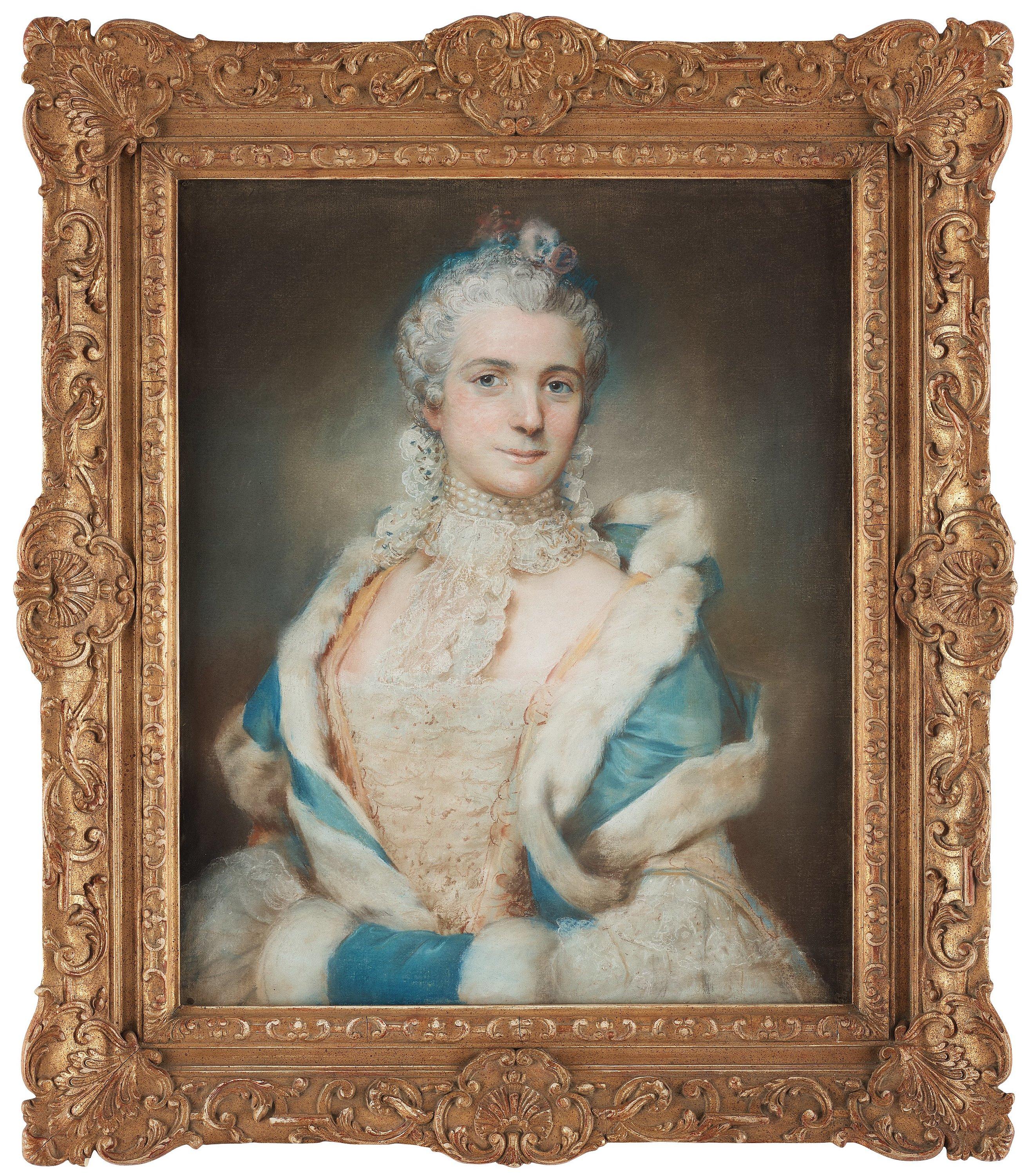 Jean-Baptiste Perroneau - Kvinna med pälsbrämad cape