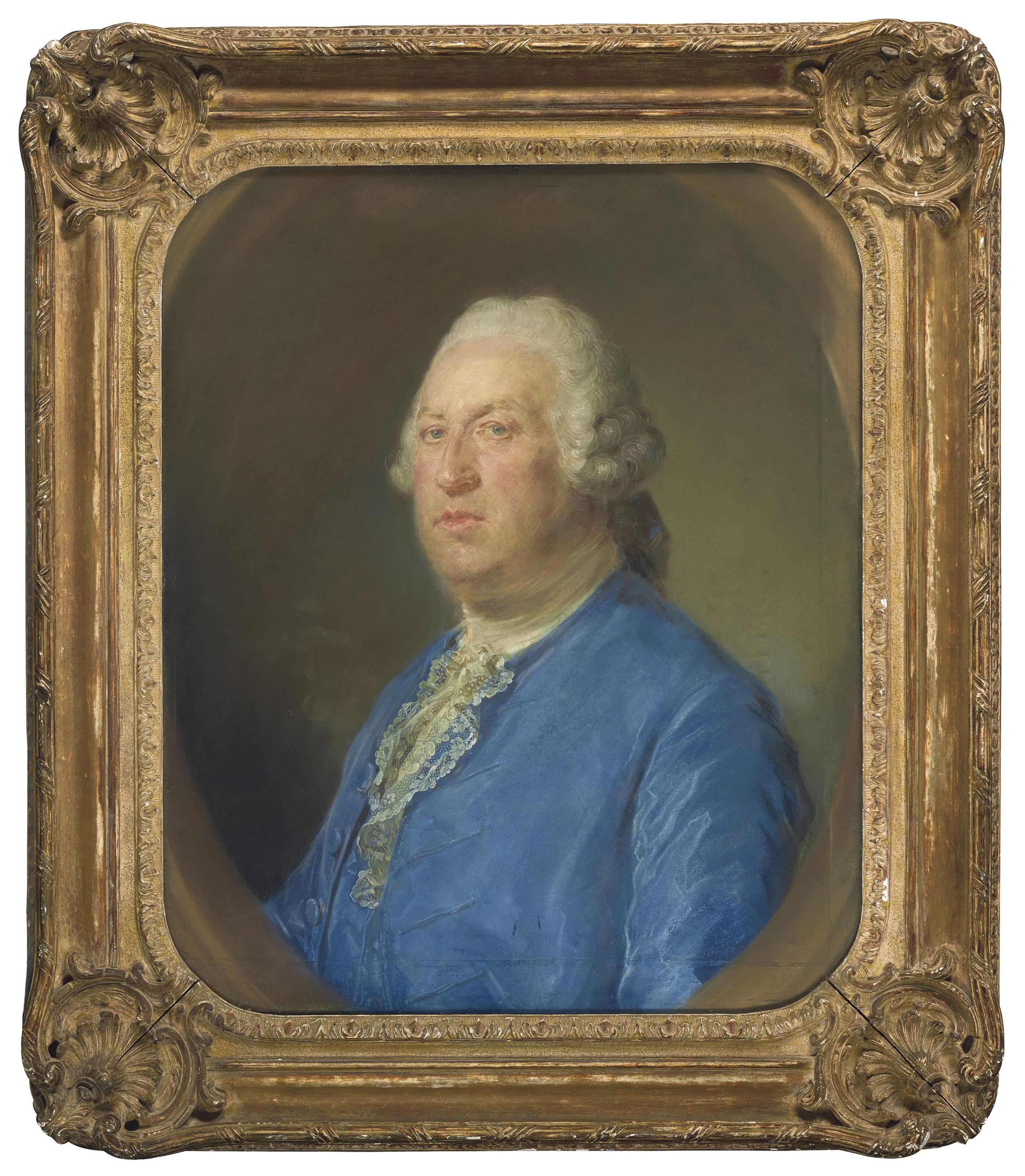 Jean-Baptiste Perronneau - Homme en buste portant un habit bleu: portrait présumé de M. Miron