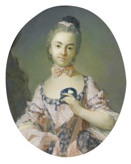 Jean-Baptiste Perronneau - Portrait D\'Une Pensionnaire Du Roi En Costume De Théâtre, Tenant Un Loup