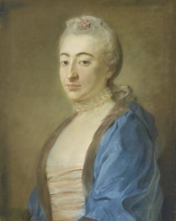 Jean-Baptiste Perronneau - Portrait of a lady wearing a fur-lined blue coat