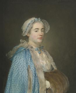 Jean-Baptiste Perronneau - Portrait Of Lady, Probably Madame Blondel D\'Azincourt, Dressed In A Blue Polka Dot Cape And Fur Muff