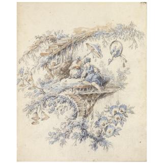 Jean-Baptiste Pillement - Chinoiserie Design With Two Seated Figures In A Bower