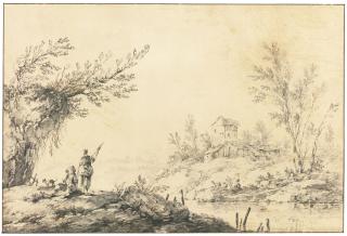 Jean-Baptiste Pillement - Landscape With Figures Near A Large Rock; Landscape With Figures Gathering Wood