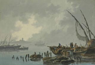 Jean Baptiste Pillement - Les rives du Tage, effet de brume