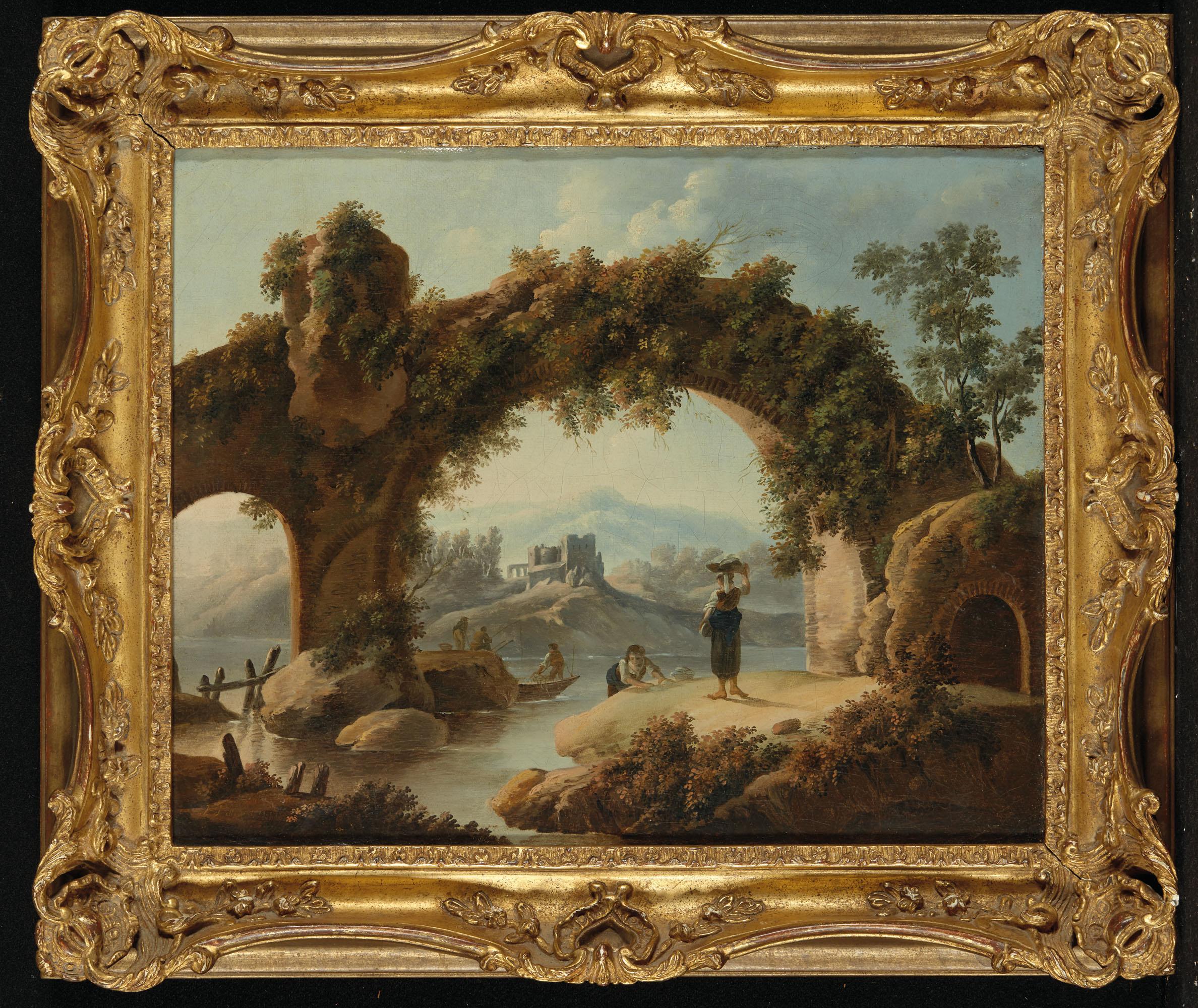 Jean-Baptiste Pillement - Paysages imaginaires animés de lavandières et pêcheurs