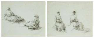 Jean-Baptiste Pillement - Two Sheets Of Studies Of Seated Female Figures