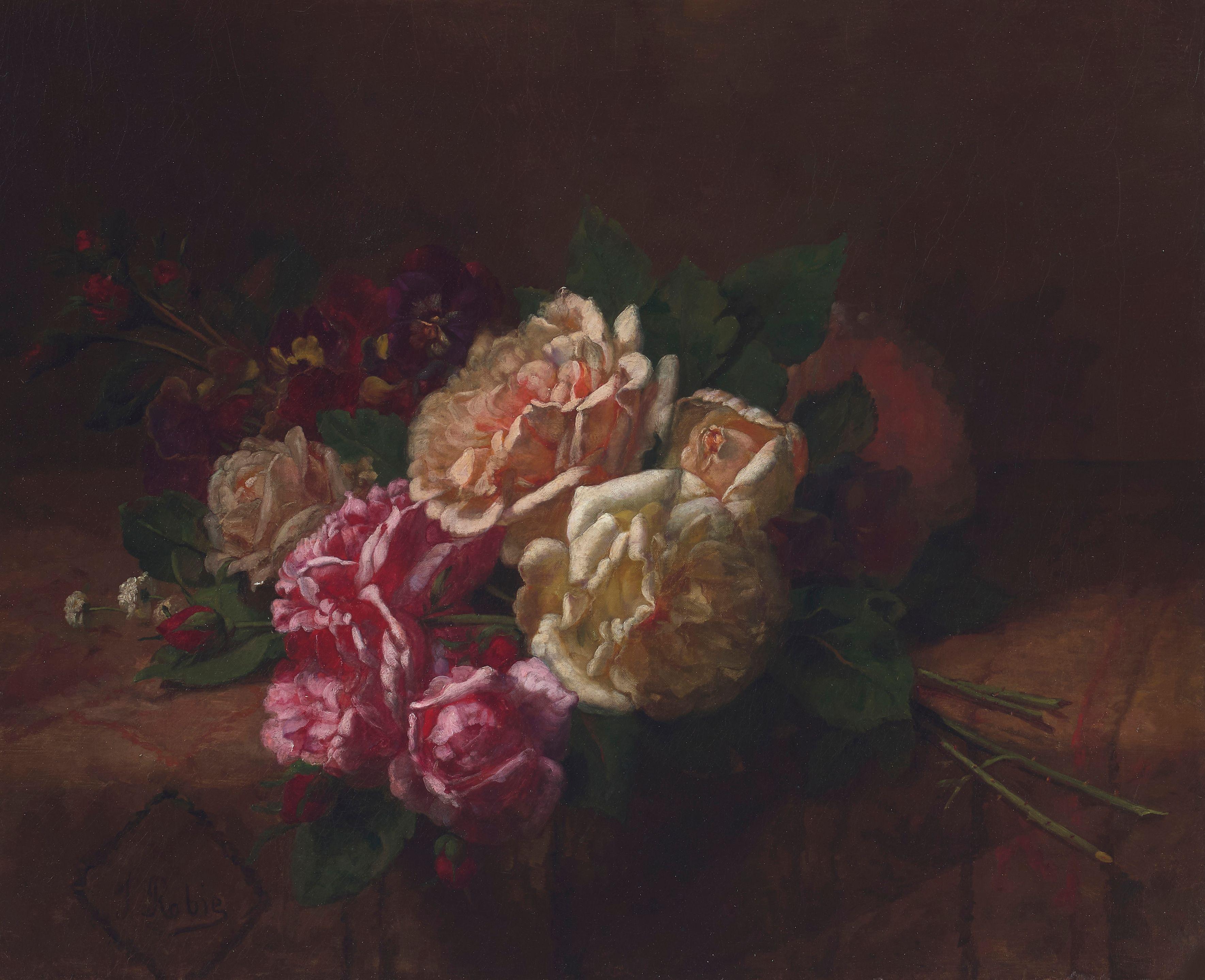 Jean-Baptiste Robie - A bouquet of roses 16 x 20in (40.7 x 50.8cm)