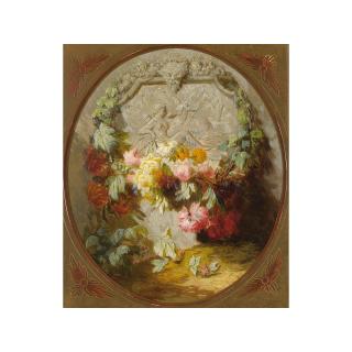 Jean-Baptiste Robie - A Flower Still Life In Front Of A Marble Relief Depicting Diana As The Godess Of The Hunt