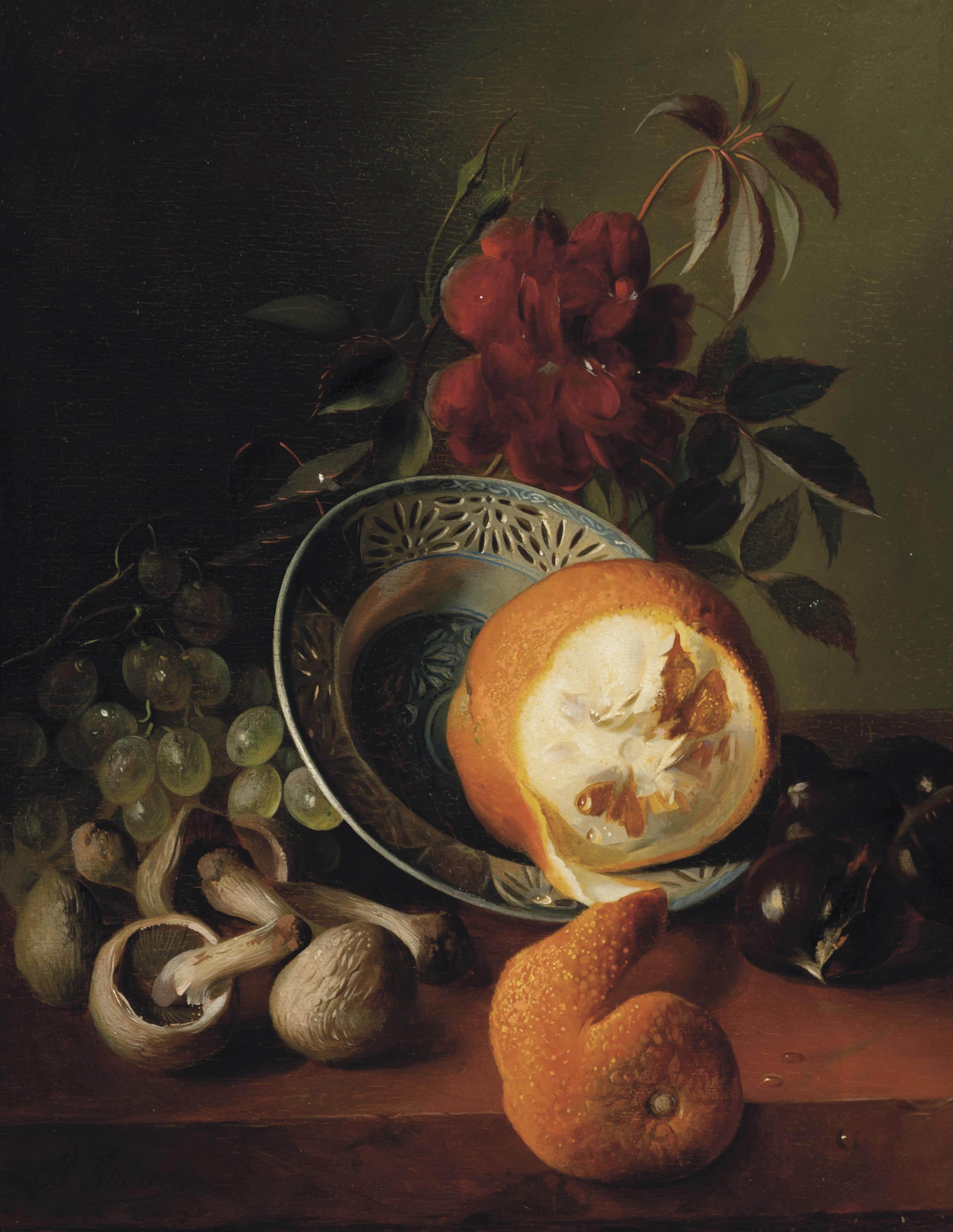 Jean-Baptiste Robie - A Rose, Grapes, Mushrooms, An Orange And Chestnuts